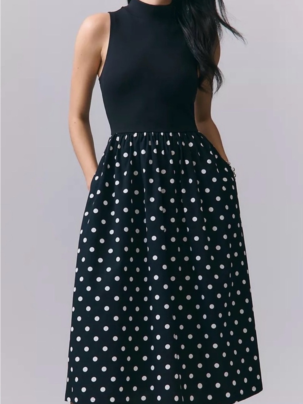 NWT Anthropologie Black and White Polka Dot Midi Dress